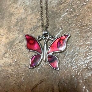 Pink abalone shell butterfly necklace